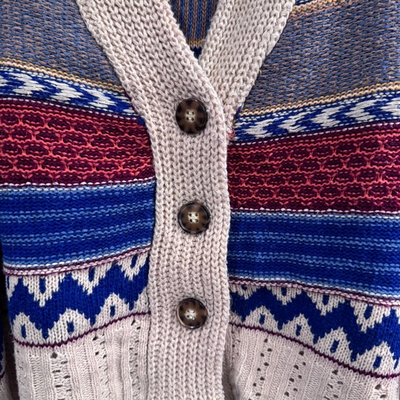 AMOR BOHO BLUE CREAM ORANGE RUST COVER-UP SWEATER BOHEMIAN RETRO  EARTH TONES OS - Picture 6 of 14